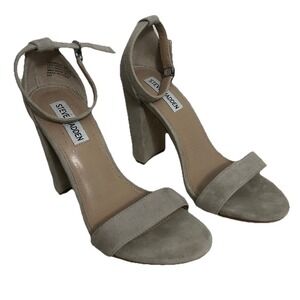 STEVE MADDEN CARRSON Size 8M Blocked Heel Buckle Sandals in Taupe Suede Leather